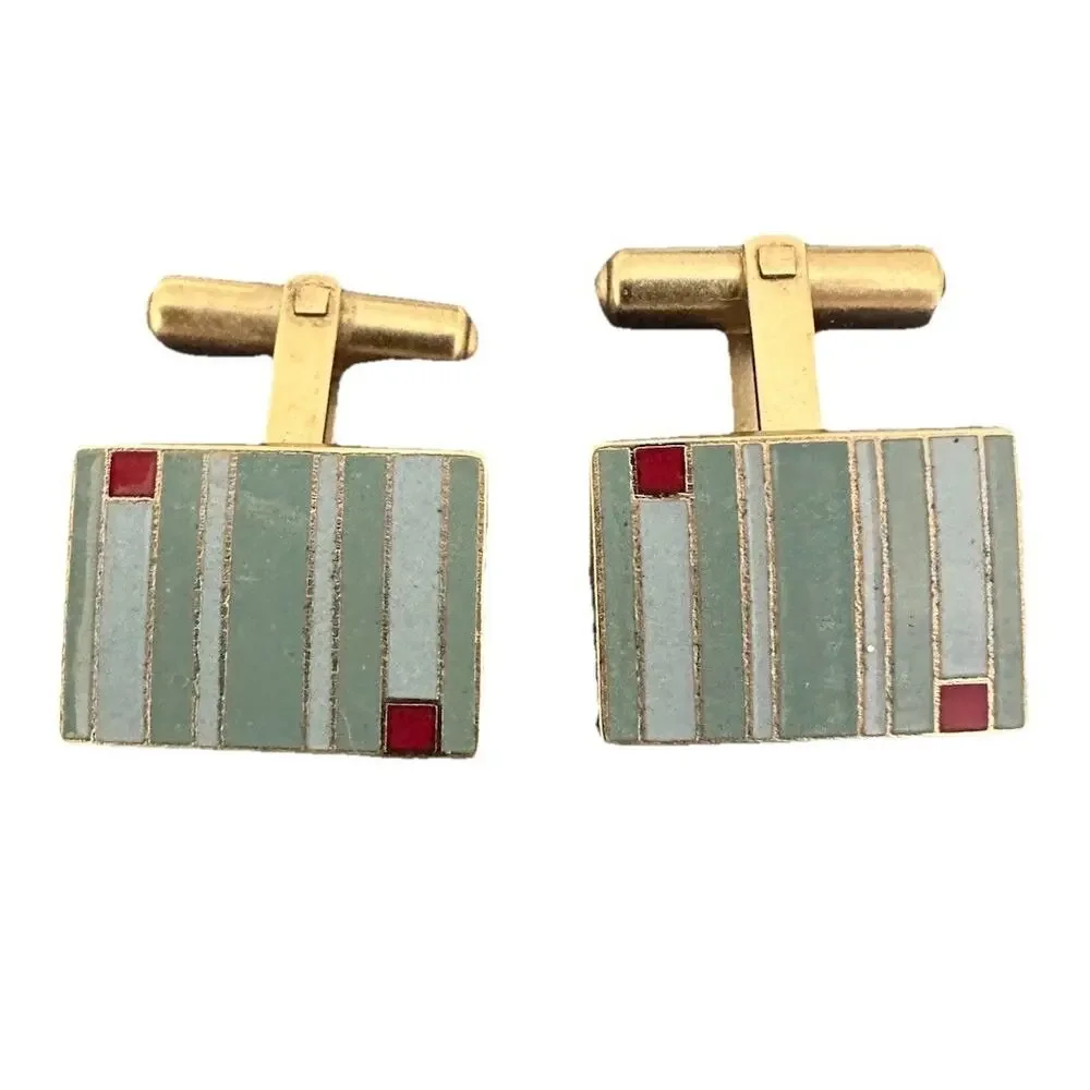 Colours by Alexander Julian Cufflinks Green Grey Red Gold In Original Box 1980’s